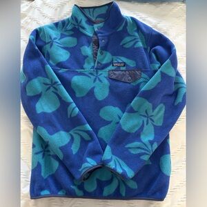 Patagonia Blue and Teal Floral Fleece Pullover
